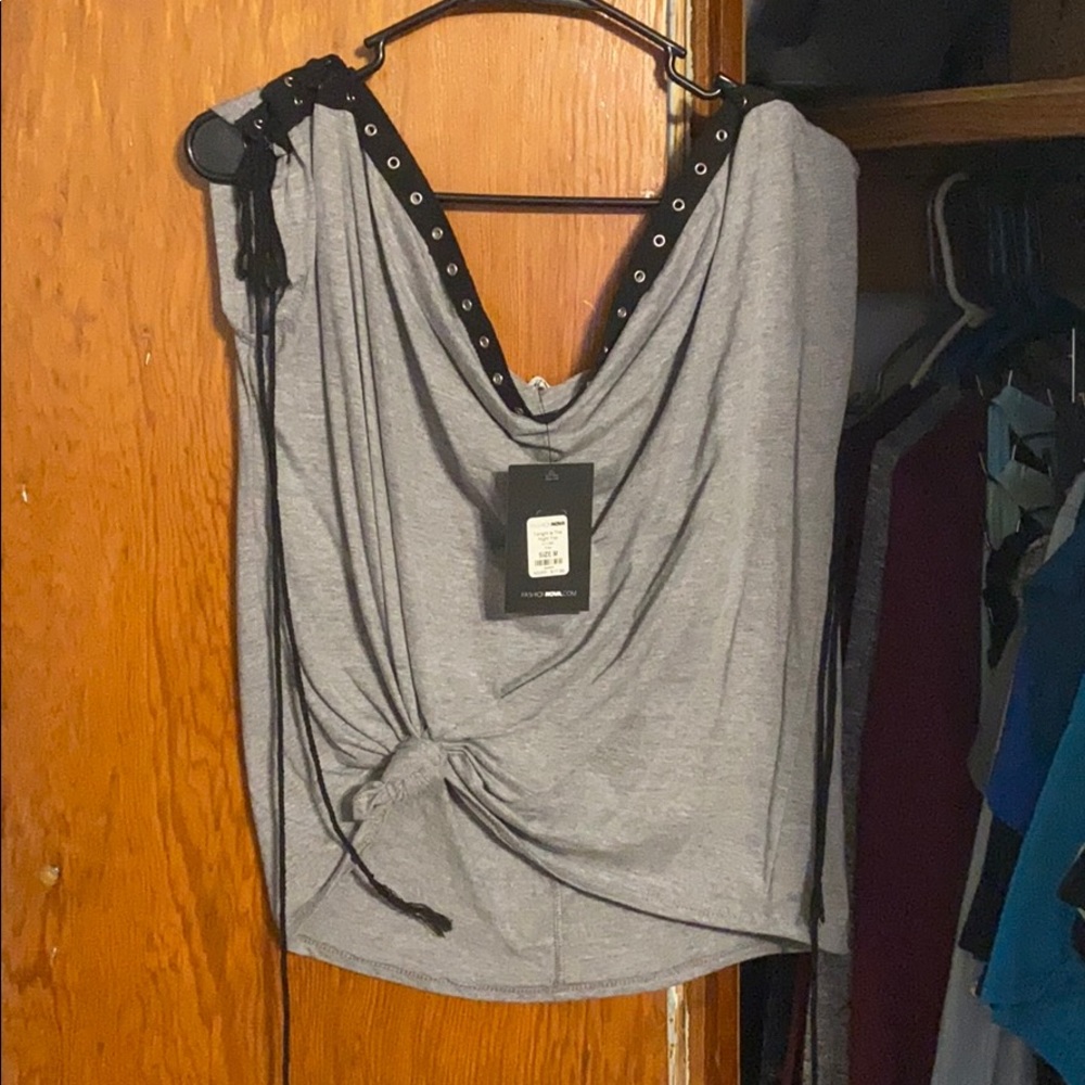 Off the shoulder Grey Shirt